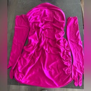 Fashion Nova Fuchsia Ruched Dress with Gloves